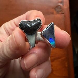 Found at Sea Collective Fossil Shark Tooth and Opal Ring fits size 7-8